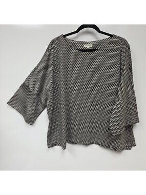 Max Studio Blouse Womens 2X Black Geometric Kimono 3/4 Sleeve Tunic Top Plus